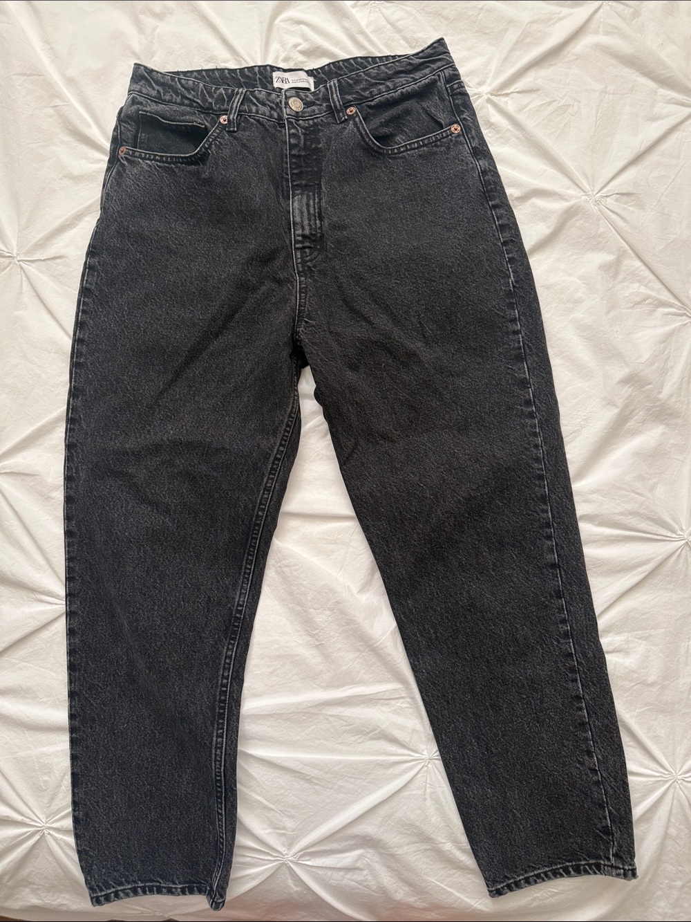 Zara Black Acid-Wash High-Rise Jeans - Size 12
